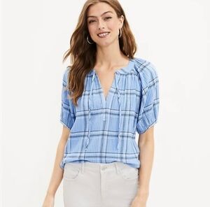 LOFT Sky Blue Checkered Blouse